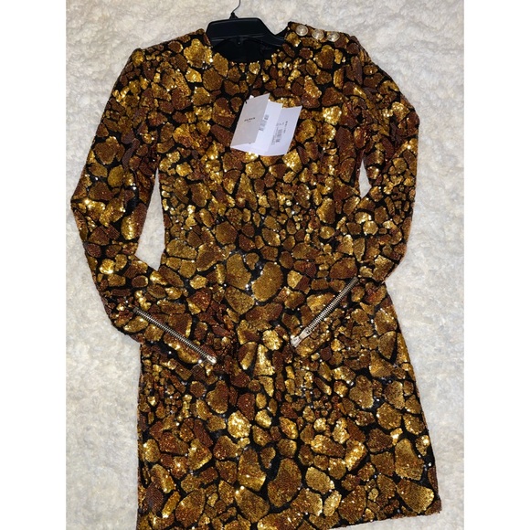 Balmain | Dresses | Balmain Gold Sequins Dress | Poshmark